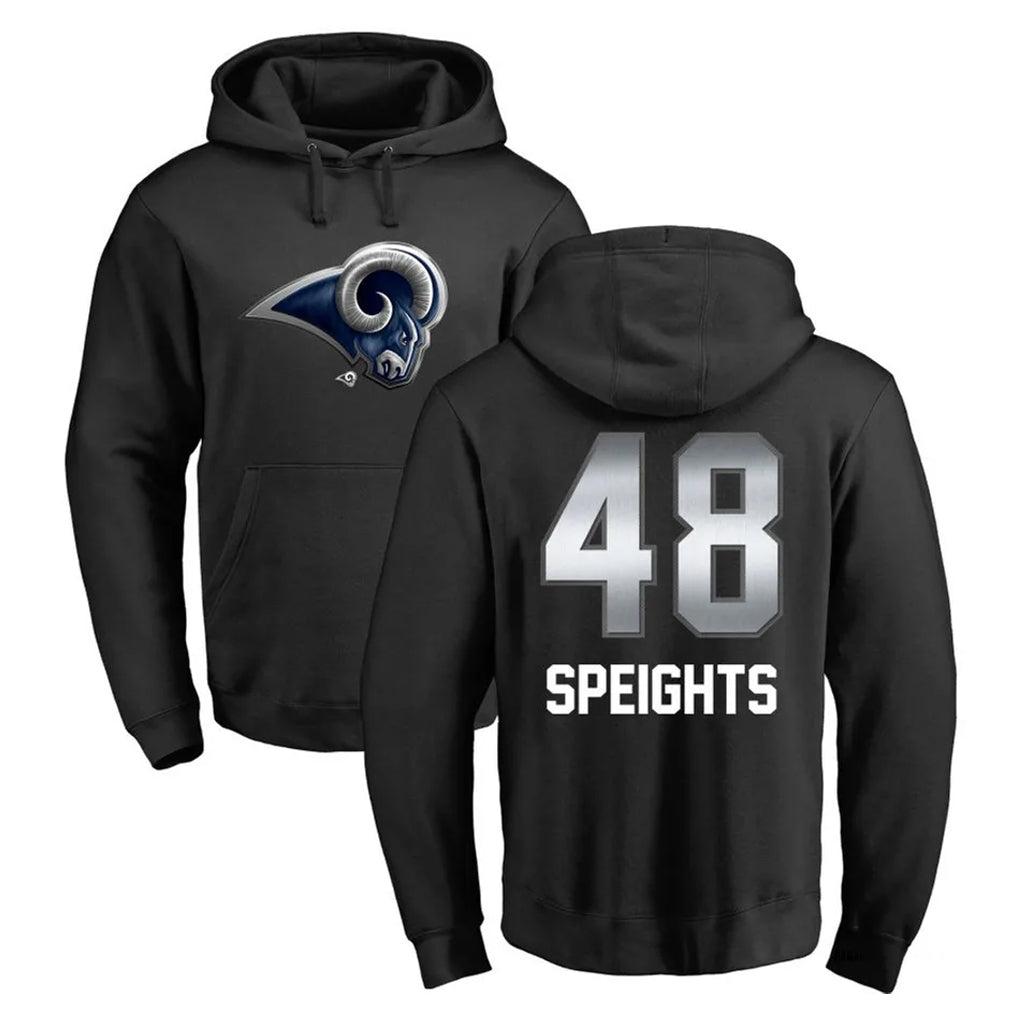 LA.Rams #48 Omar Speights Player Black Pullover Hoodie Limited Game Odoa Stitched Jerseys