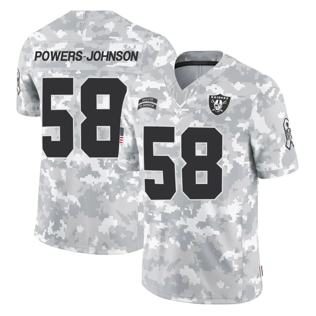 LV.Raiders #58 Jackson Powers-Johnson Player Arctic Camo Salute To Service Limited Game Odoa Stitched Jerseys
