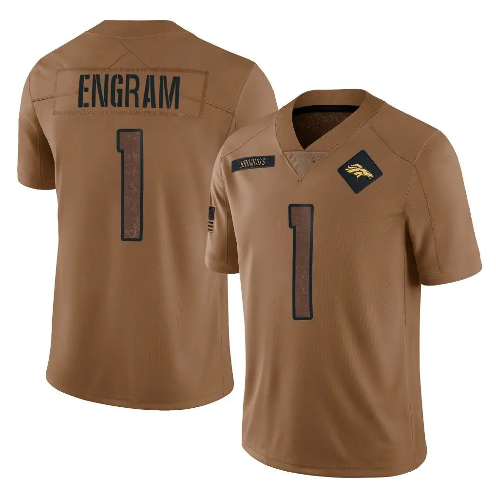 D.Broncos #1 Evan Engram Player Brown Salute To Service Limited Odoa Stitched Jerseys