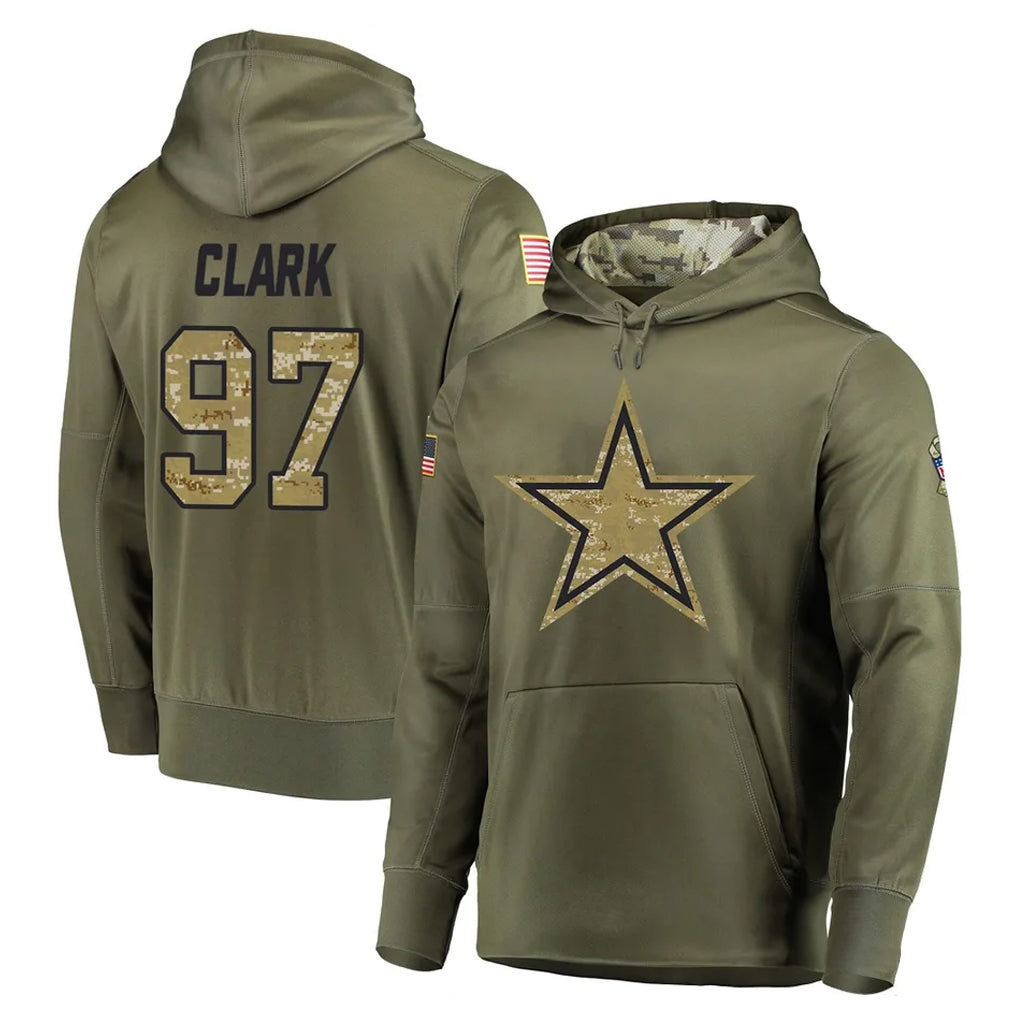 D.Cowboys #97 Kenny Clark Player Olive Salute to Service Pullover Hoodies Home Game Odoa Stitched Jerseys