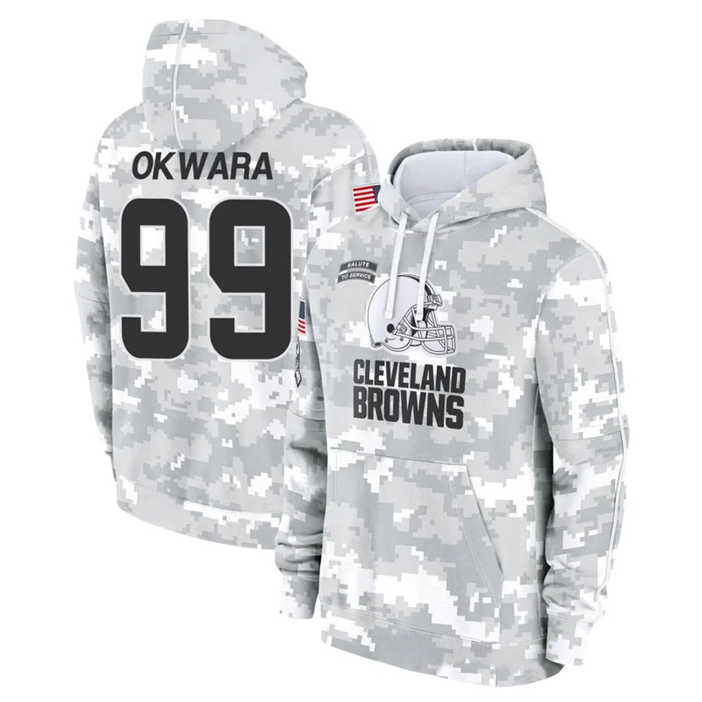 C.Browns #99 Julian Okwara Player Arctic Camo Salute to Service Hoodies Limited Game Odoa Stitched Jerseys