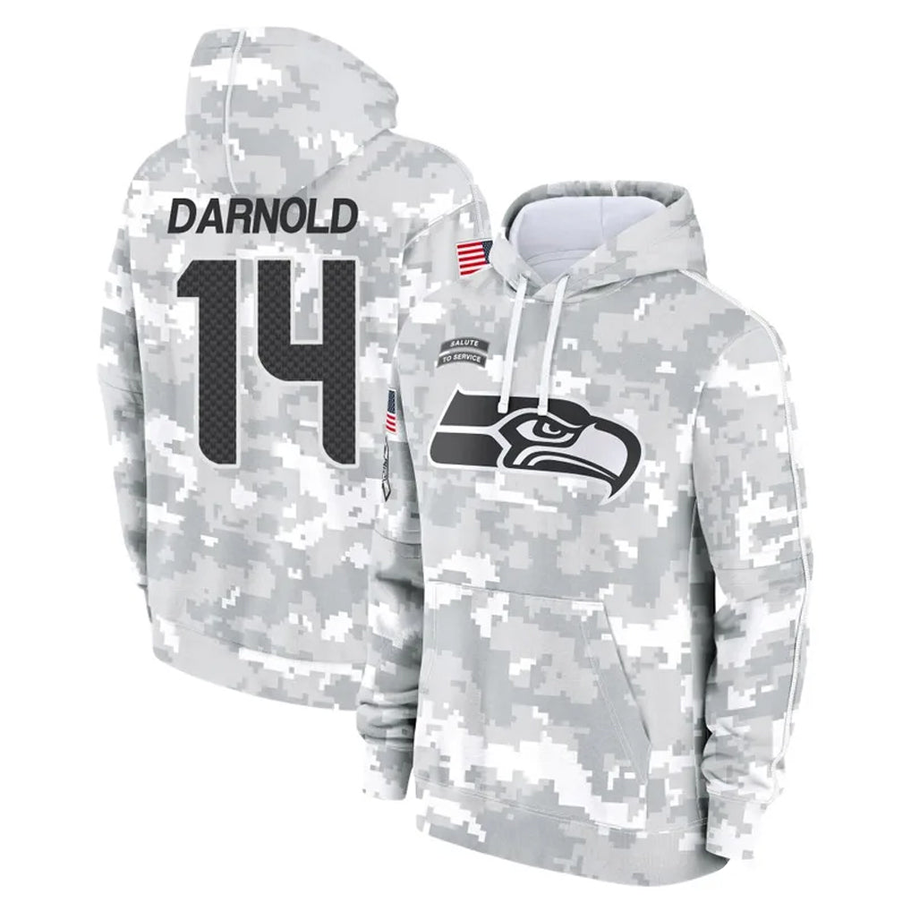 S.Seahawks #14 Sam Darnold Player Arctic Camo Limited Salute to Service Pullover Hoodies Game Odoa Stitched Jerseys