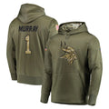 M.Vikings #1 Kyler Murray Player Olive Salute to Service Pullover Hoodies Home Game Odoa Stitched Jerseys