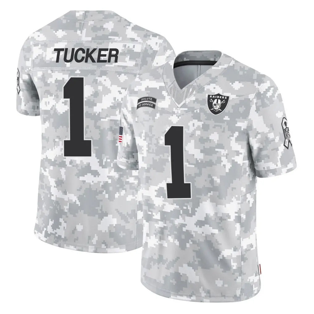 LV.Raiders #1 Tre Tucker Player Arctic Camo Salute To Service Limited Game Odoa Stitched Jerseys