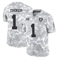 LV.Raiders #1 Tre Tucker Player Arctic Camo Salute To Service Limited Game Odoa Stitched Jerseys