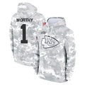 KC.Chiefs #1 Xavier Worthy Player Arctic Camo Salute to Service Hoodies Limited Game Odoa Stitched Jerseys