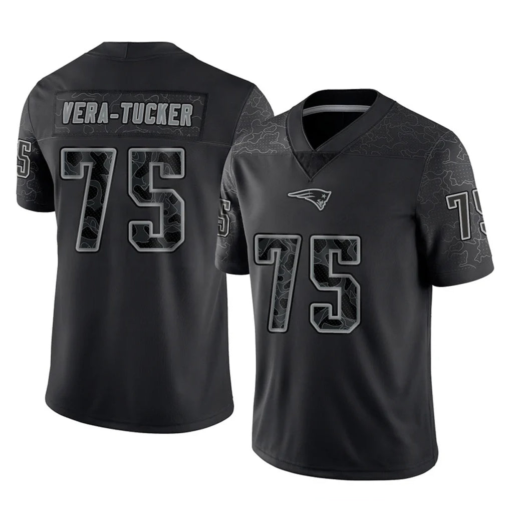NE.Patriots #75 Alijah Vera-Tucker Player Black Reflective LImited Home Game Odoa Stitched Jerseys