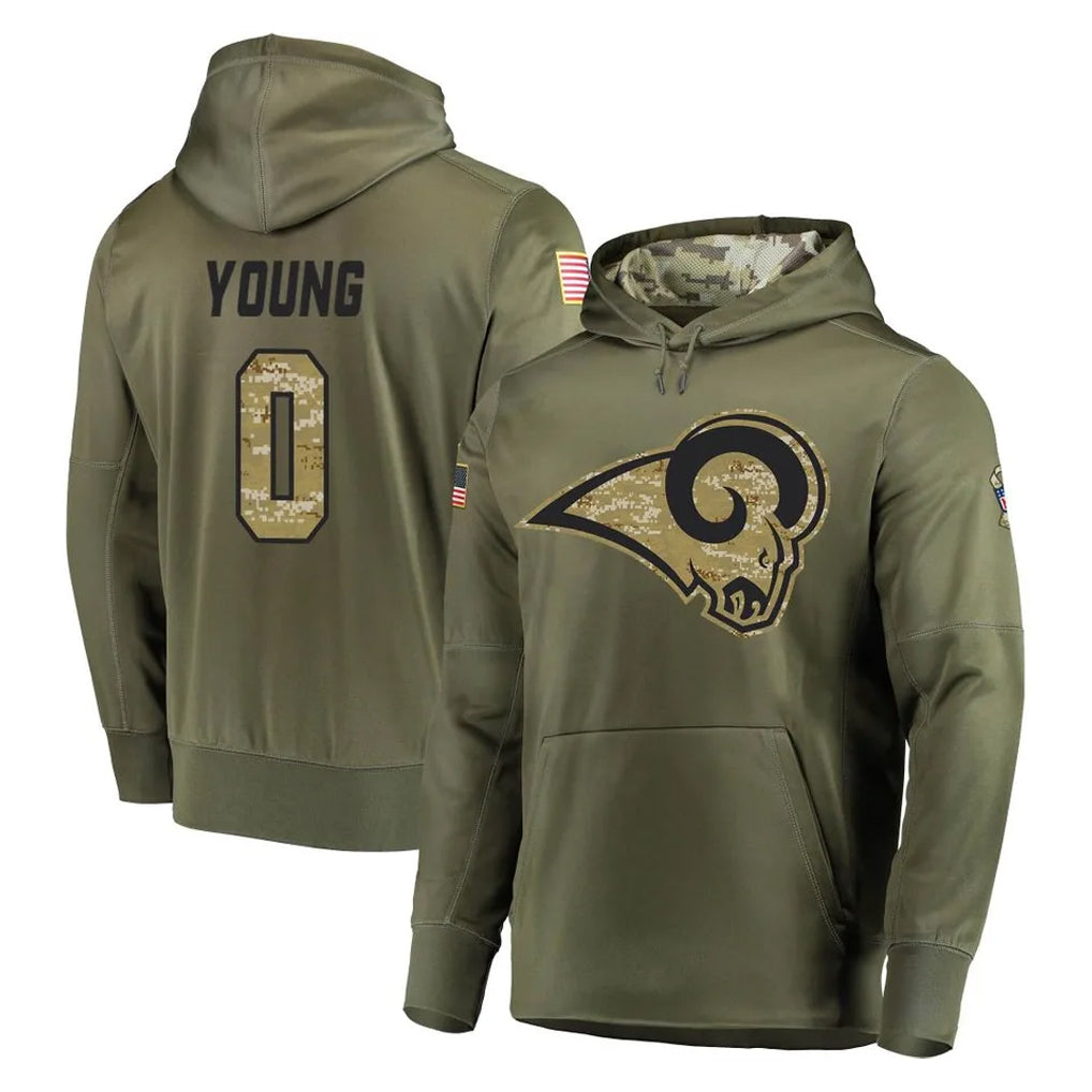 LA.Rams #0 Byron Young Player Olive Salute to Service Pullover Hoodies Home Game Odoa Stitched Jerseys