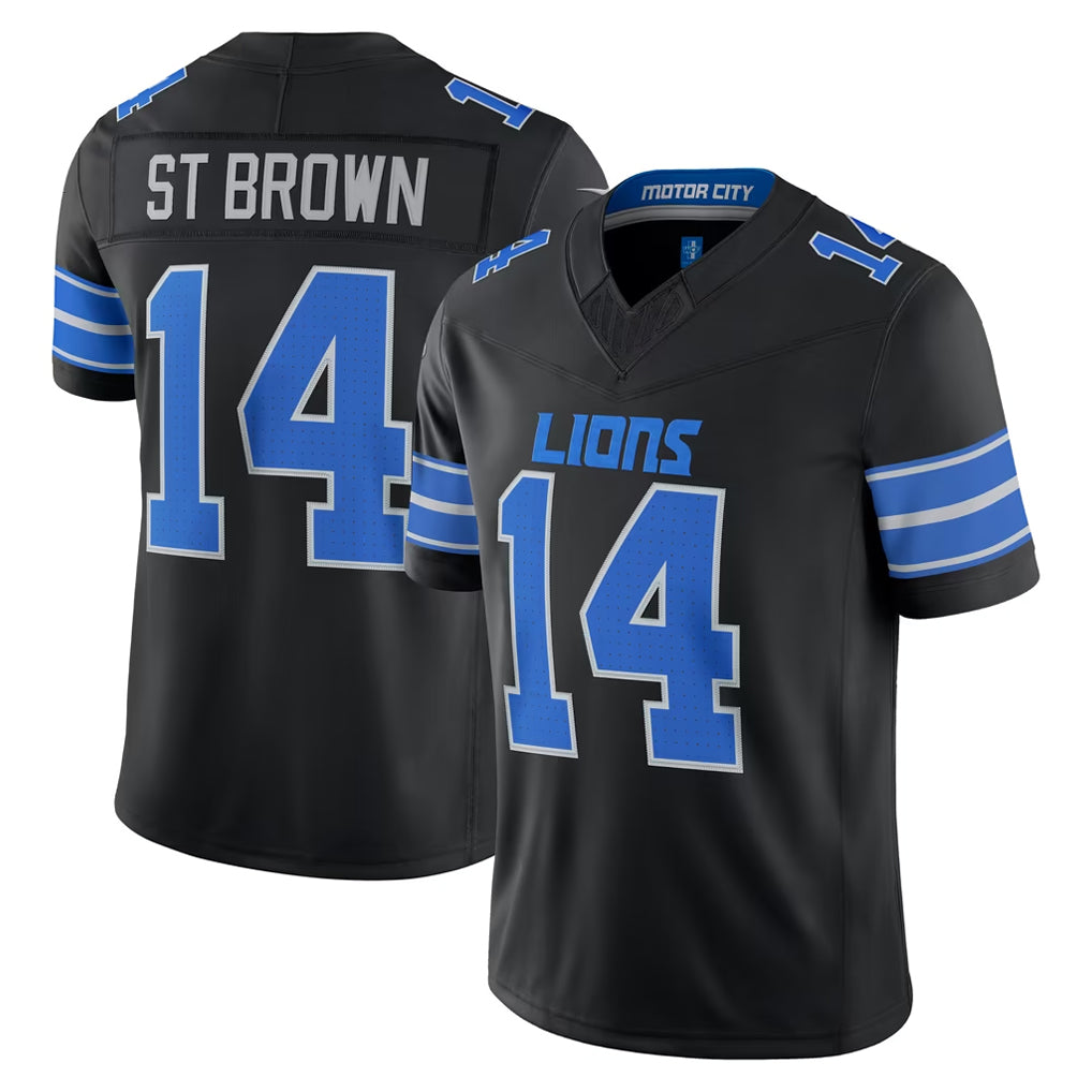 D.Lions #14 Amon-Ra St. Brown Player Black Vapor F.U.S.E. Limited Game Home Odoa Stitched Jerseys