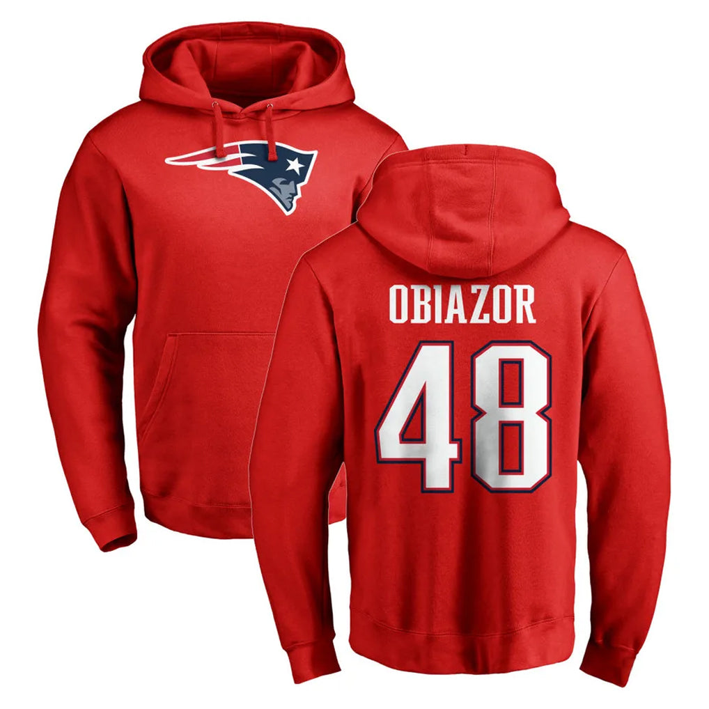 NE.Patriots #48 Namdi Obiazor Player Red LOGO Pullover Hoodies Home Game Odoa Stitched Jerseys