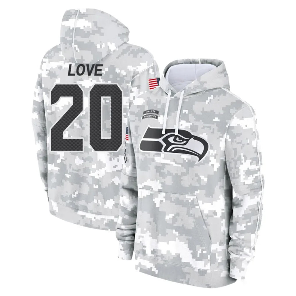 S.Seahawks #20 Julian Love Player Arctic Camo Limited Salute to Service Pullover Hoodies Game Odoa Stitched Jerseys