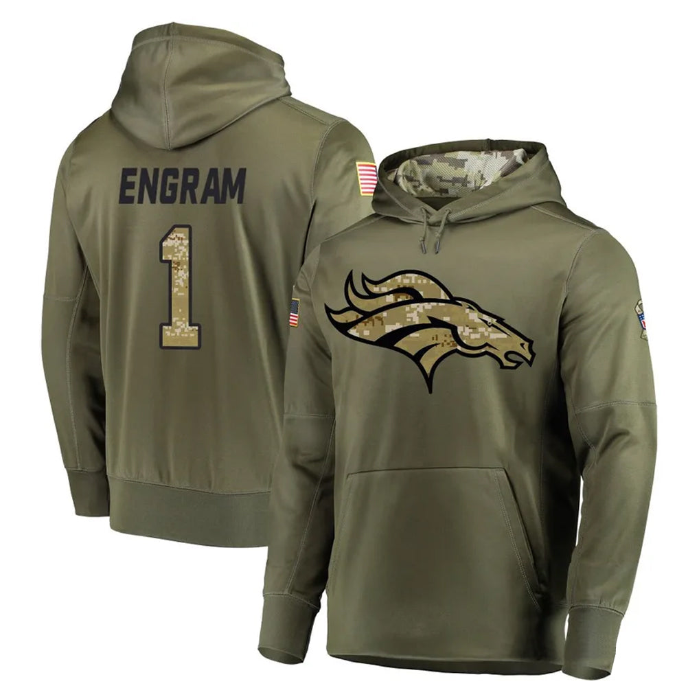 D.Broncos #1 Evan Engram Player Olive Salute to Service Pullover Hoodies Home Game Odoa Stitched Jerseys
