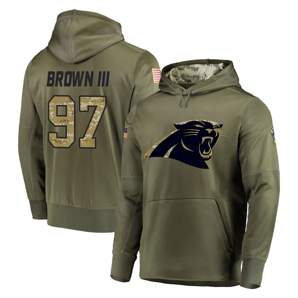C.Panthers #97 Bobby Brown III Player Olive Salute to Service Hoodies Odoa Stitched Jerseys