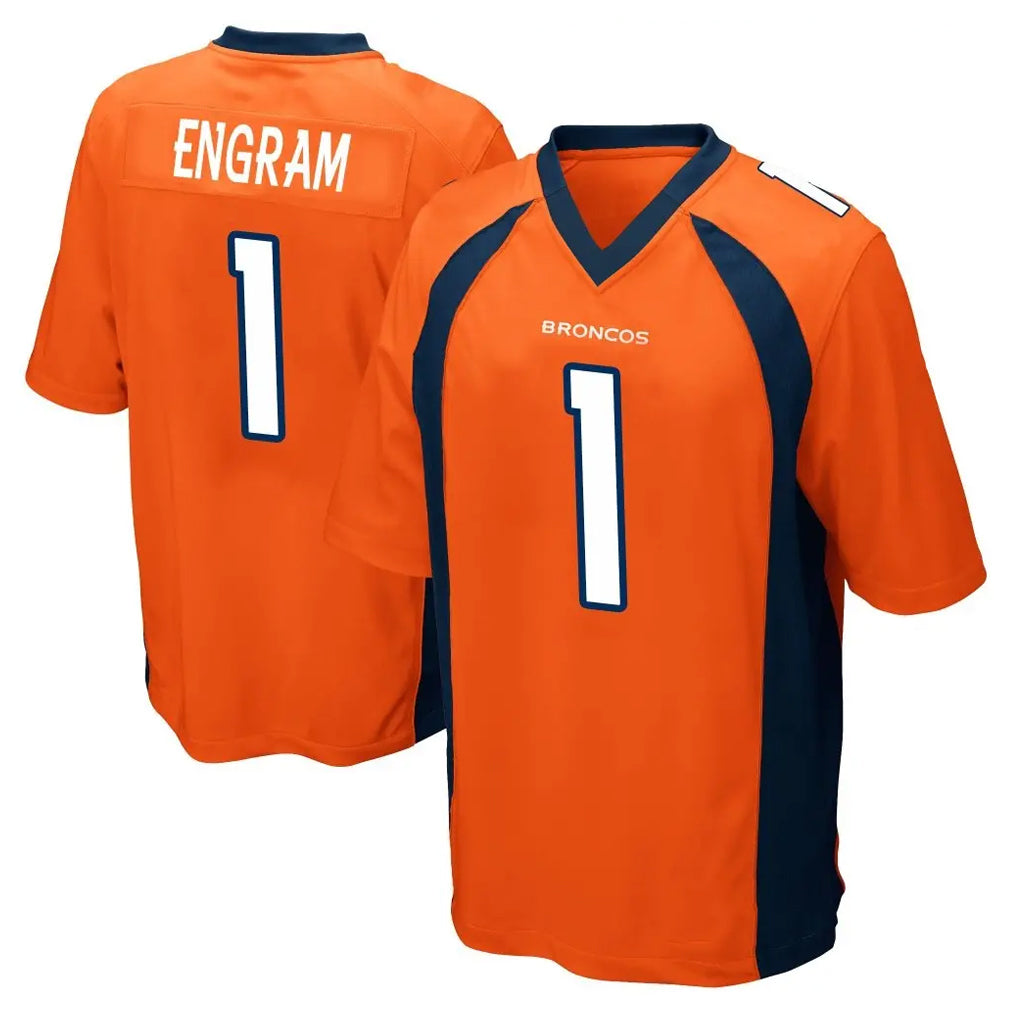 D.Broncos #1 Evan Engram Player Orange Color Home Game Odoa Stitched Jerseys
