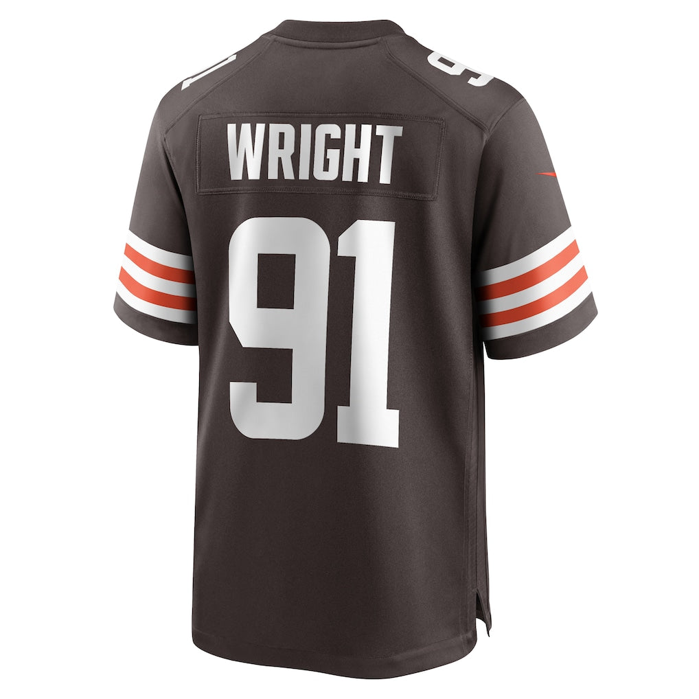 Odoa C.Browns #91 Alex Wright Brown Team Game Jersey