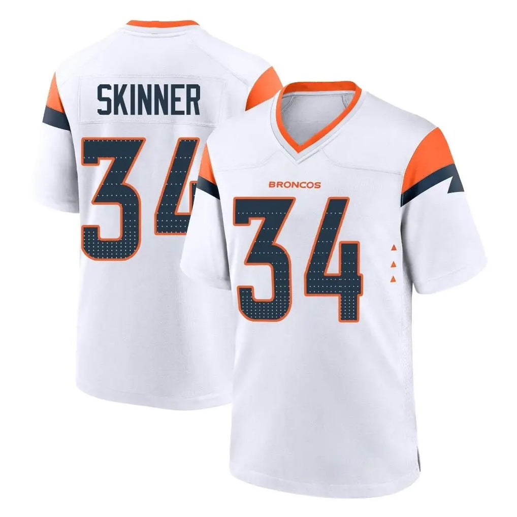 D.Broncos #34 JL Skinner Player White Home Game Odoa Stitched Jerseys