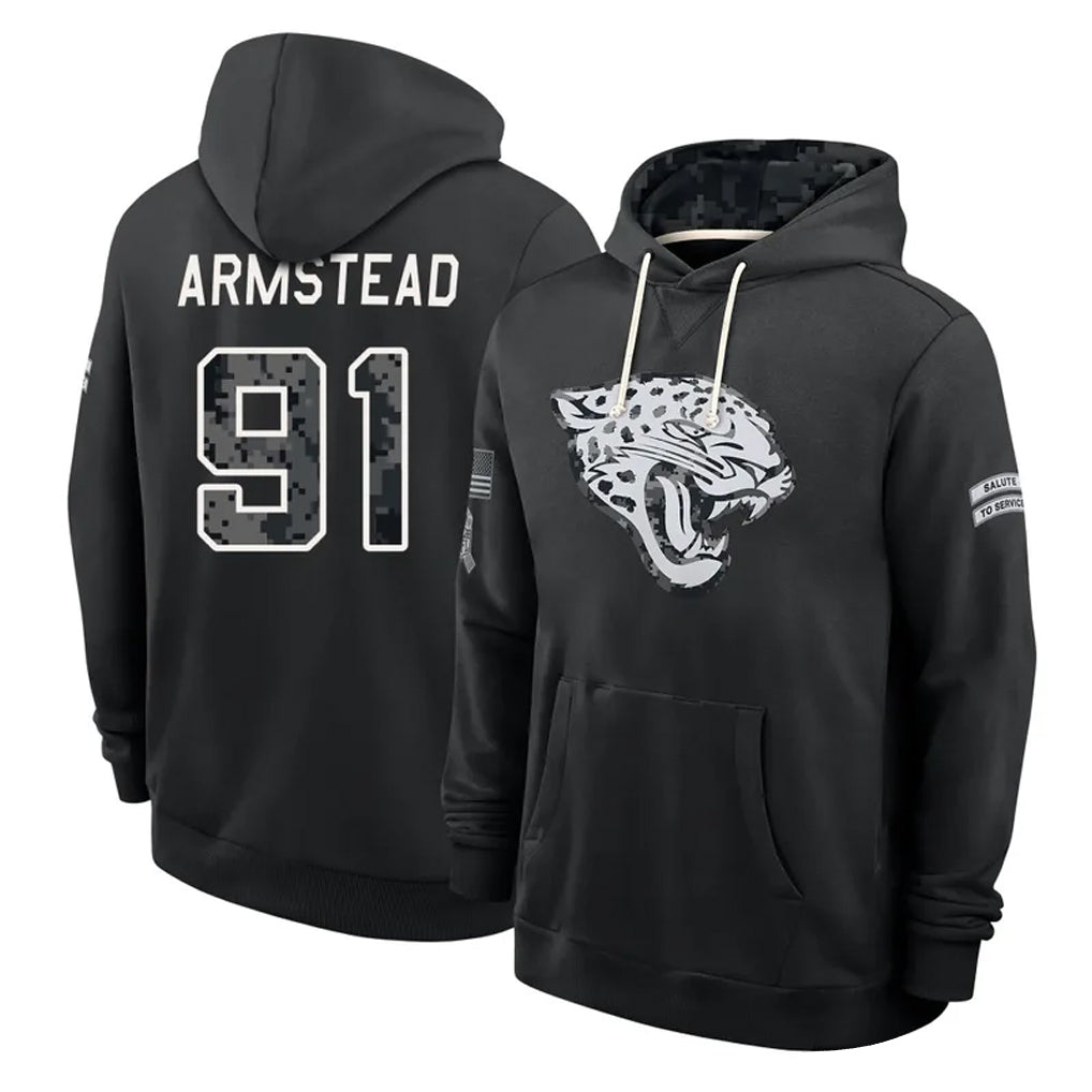 J.Jaguars #91 Arik Armstead Player 2026 Black Logo Pullover Hoodies Limited Game Odoa Stitched Jerseys