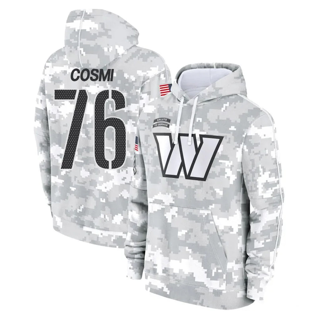 W.Commanders #76 Sam Cosmi Player Arctic Camo Limited Salute to Service Pullover Hoodies Game Odoa Stitched Jerseys