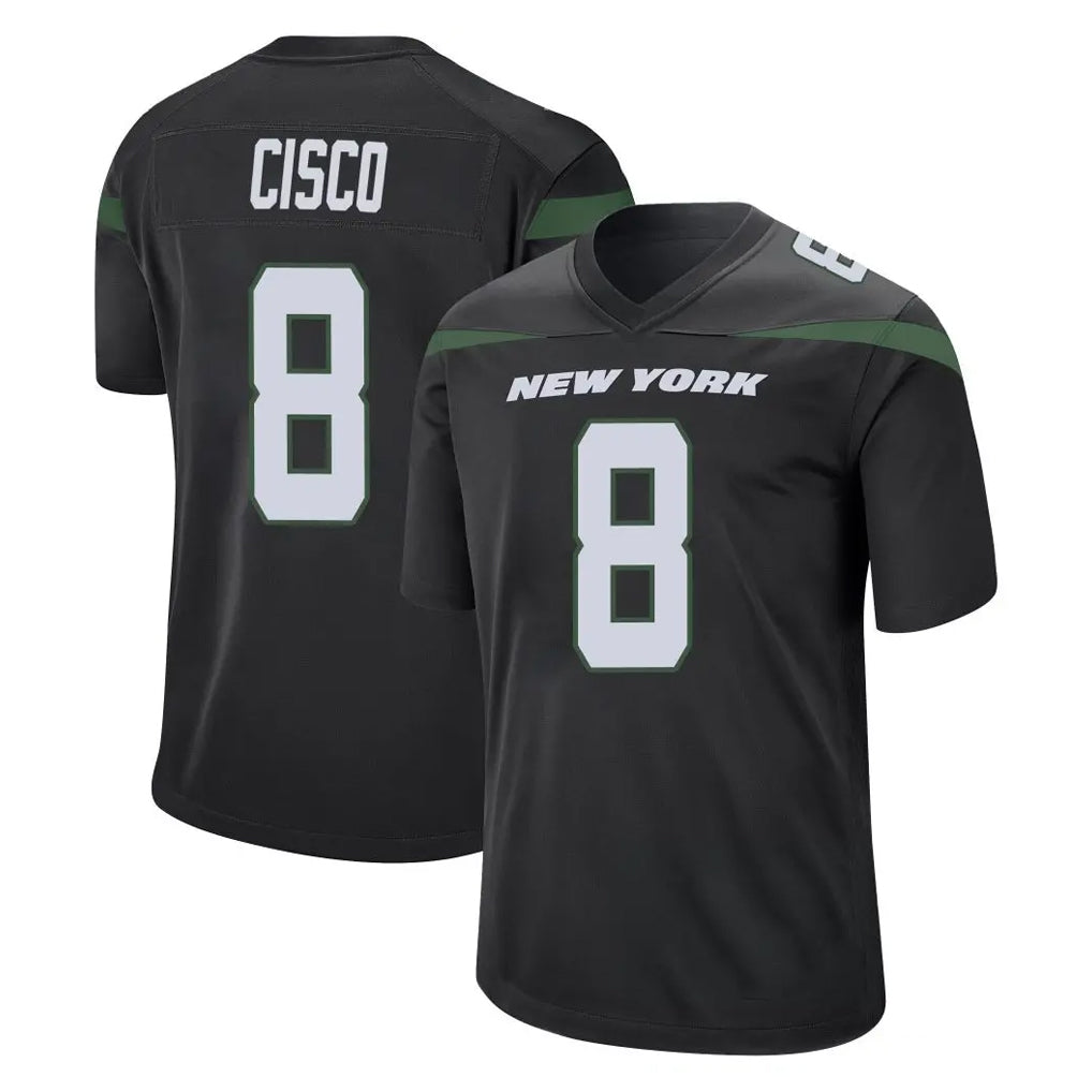 NY.Jets #8 Andre Cisco Player Stealth Black Home Game Odoa Stitched Jerseys