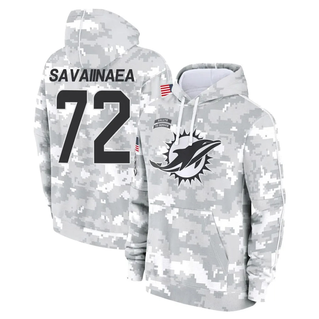 M.Dolphins #72 Jonah Savaiinaea Player Arctic Camo Salute to Service Hoodies Limited Game Odoa Stitched Jerseys