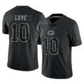 GB.Packers #10 Jordan Love Player Black Reflective Limited Home Game Odoa Stitched Jerseys