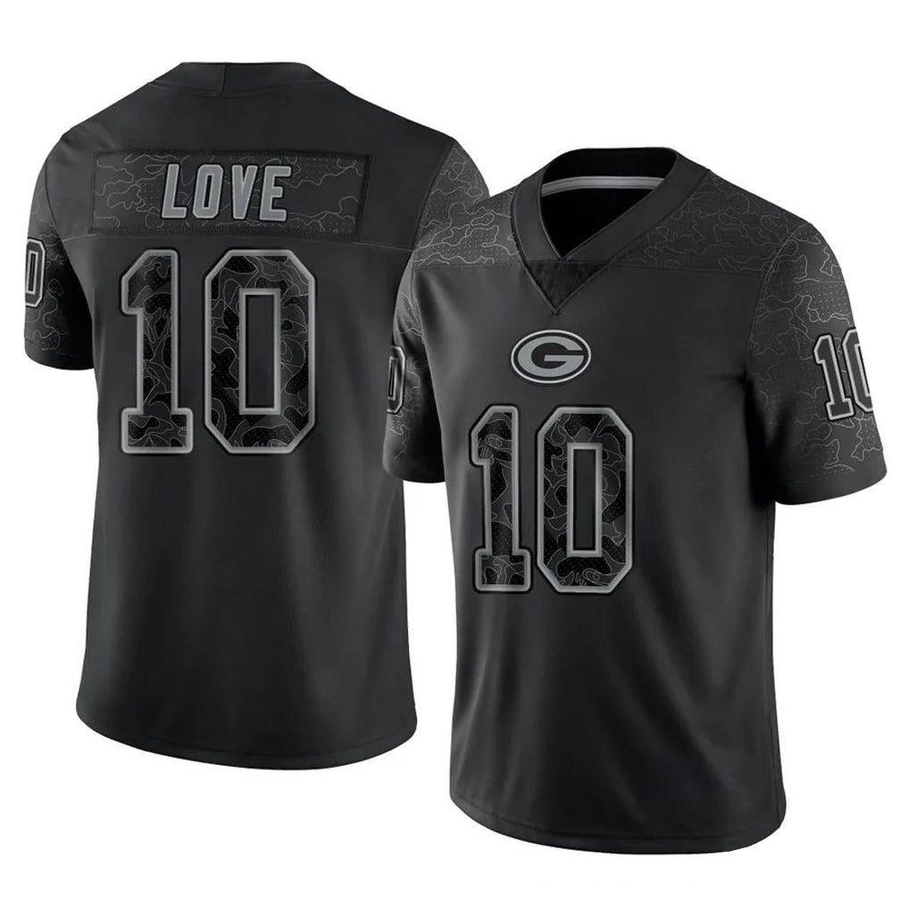 GB.Packers #10 Jordan Love Player Black Reflective Limited Home Game Odoa Stitched Jerseys