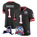NY.Giants #1 Malik Nabers Player Black 100th Season & State Patch Vapor Limited Home Game Odoa Stitched Jerseys
