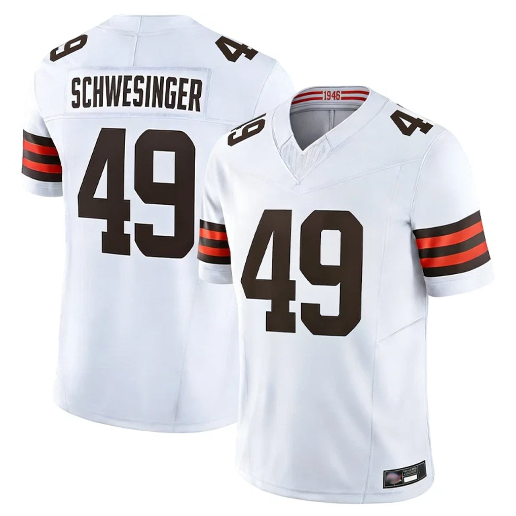 C.Browns #49 Carson Schwesinger Player White Vapor F.U.S.E. Limited Home Game Odoa Stitched Jerseys
