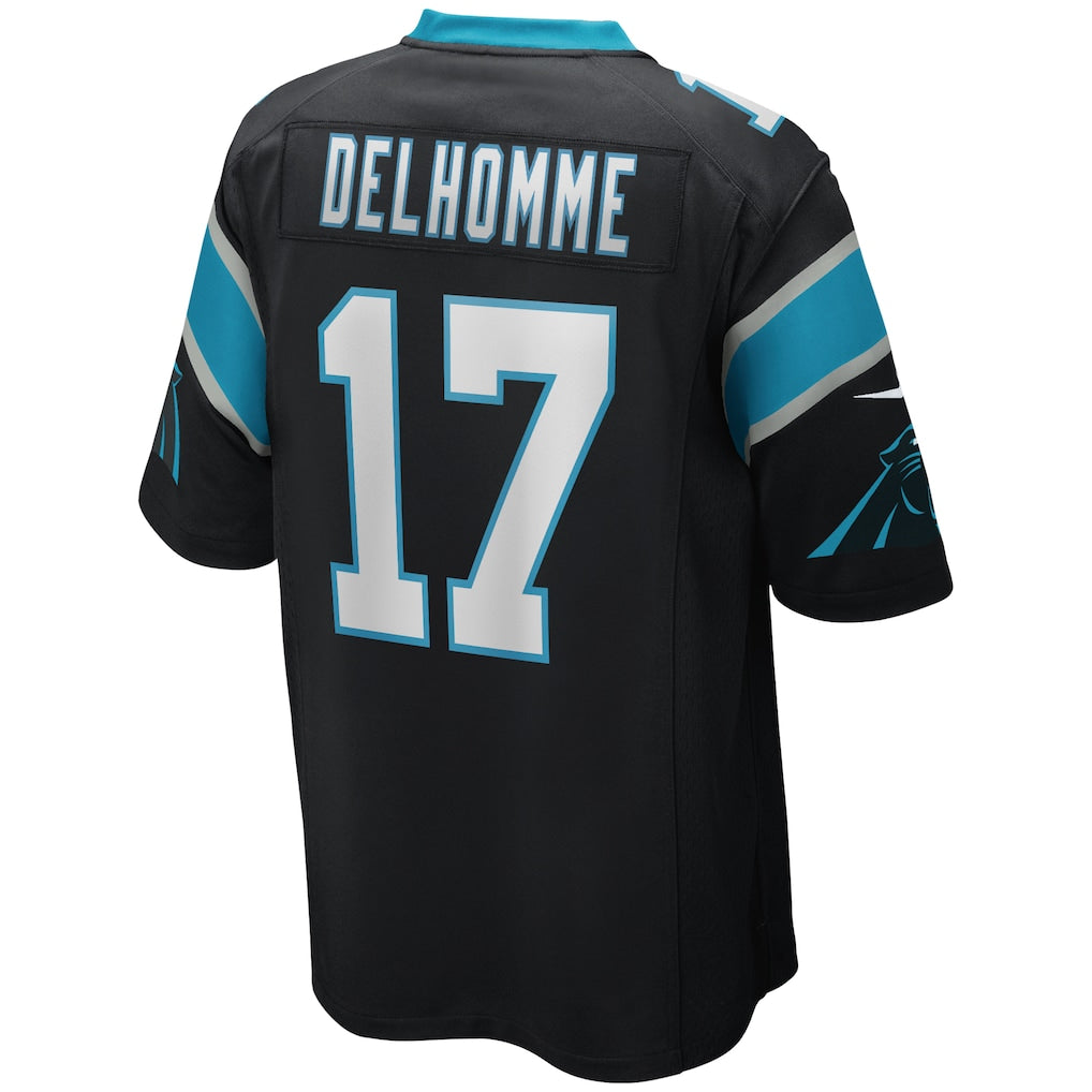 Odoa C.Panthers #17 Jake Delhomme Black Game Retired Player Jersey
