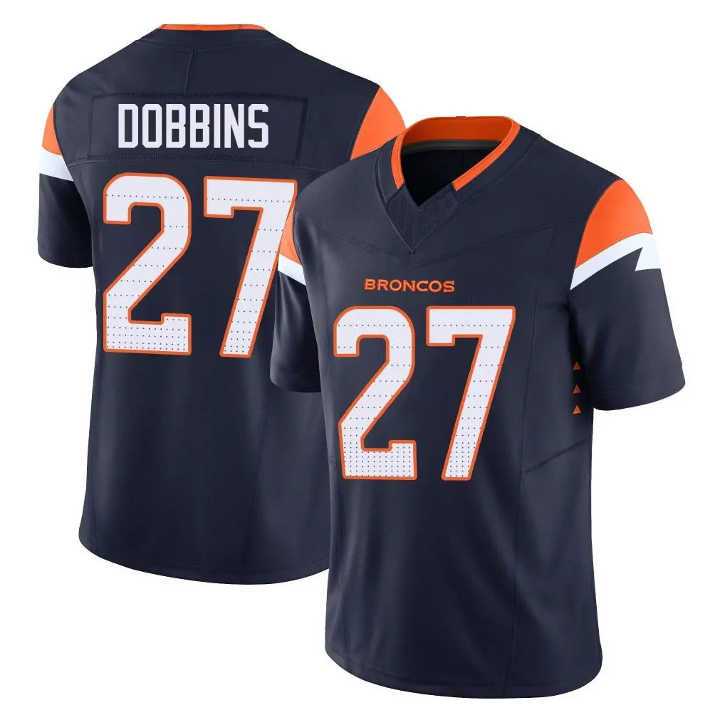 D.Broncos #27 J.K. Dobbins Player Navy Limited Vapor F.U.S.E. Home Game Odoa Stitched Jerseys