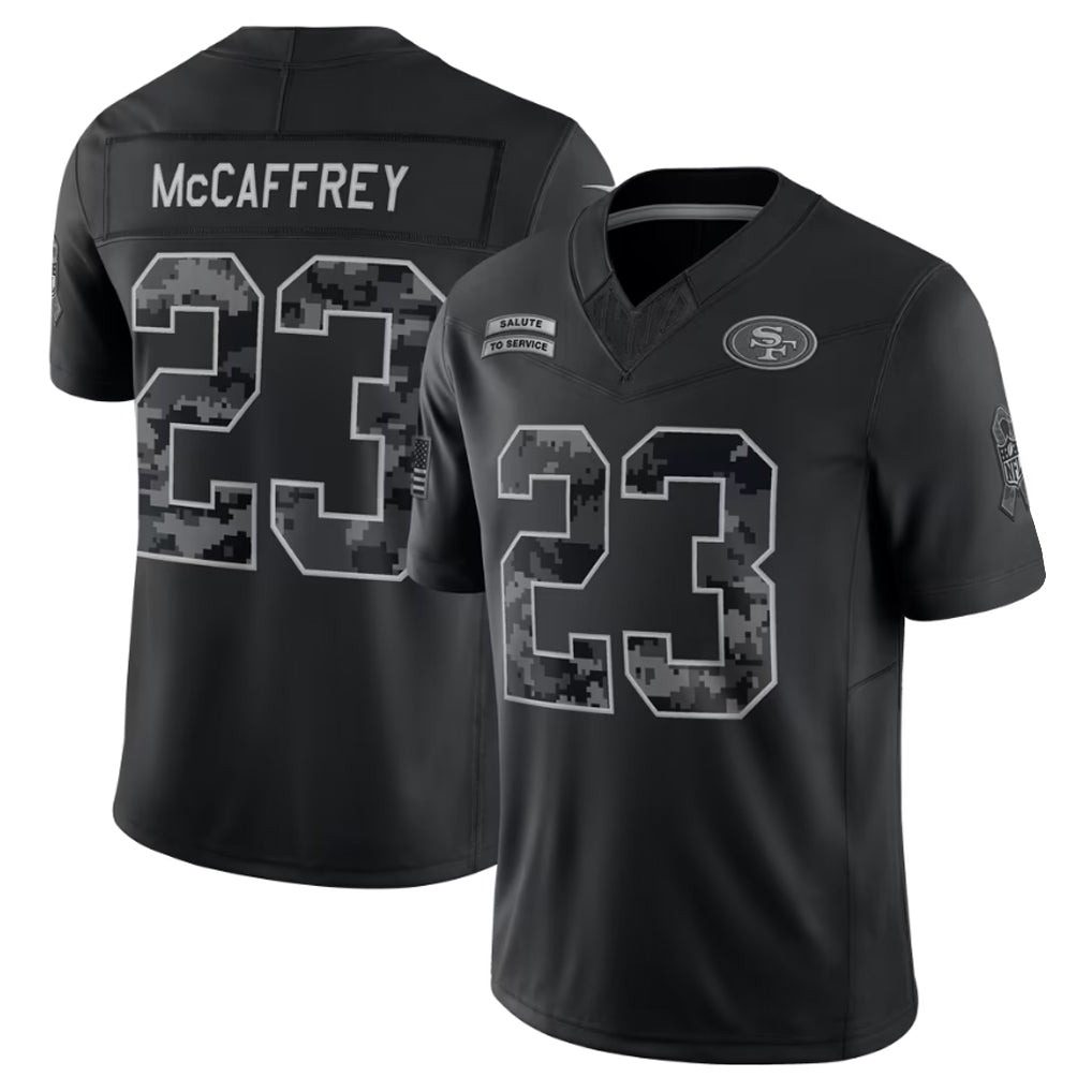 Odoa SF.49ers #23 Christian McCaffrey Player Black Limited 2026 Salute to Service Home Game Stitched Jerseys
