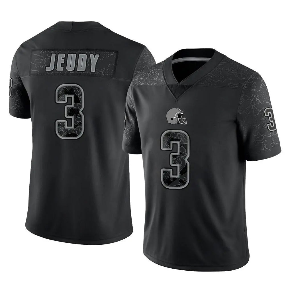 C.Browns #3 Jerry Jeudy Player Black Reflective Home Game Odoa Stitched Jerseys