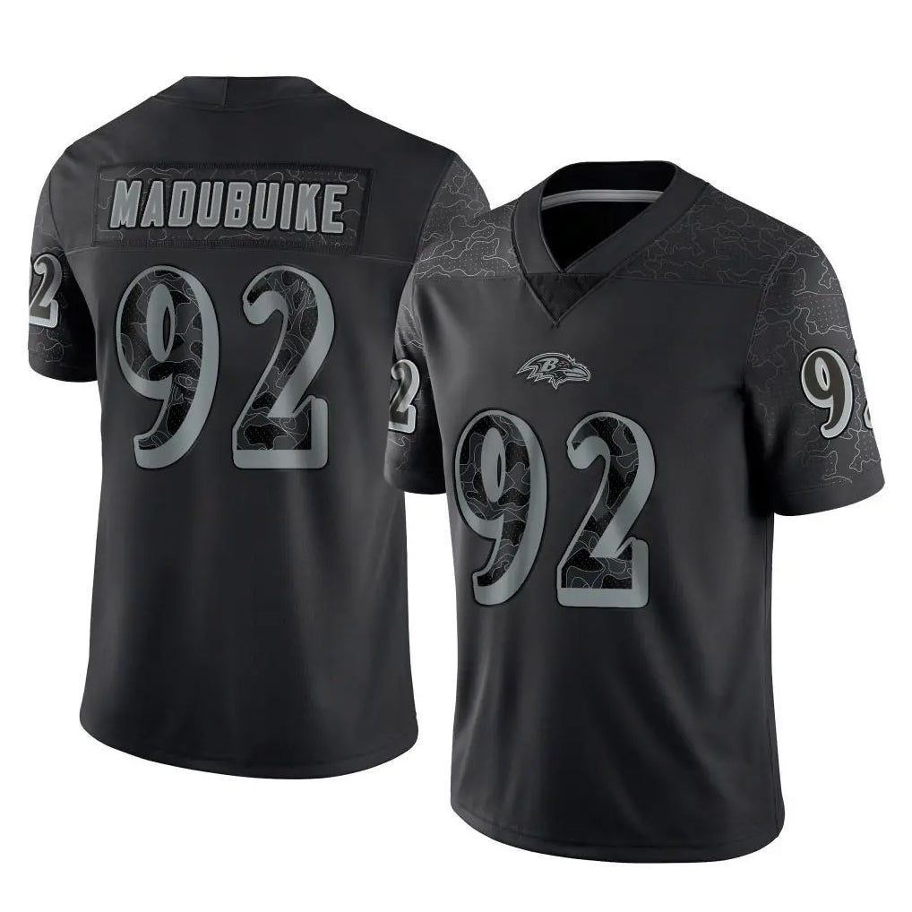 B.Ravens #92 Nnamdi Madubuike Player Black REFLECTIVE Limited Odoa Stitched Jerseys