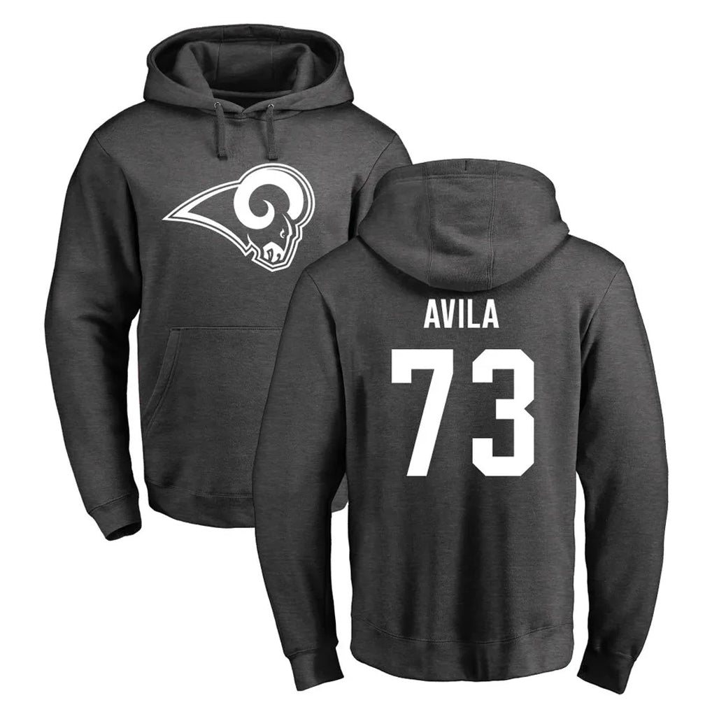 LA.Rams #73 Steve Avila Player Gray Pullover Hoodie Limited Game Odoa Stitched Jerseys
