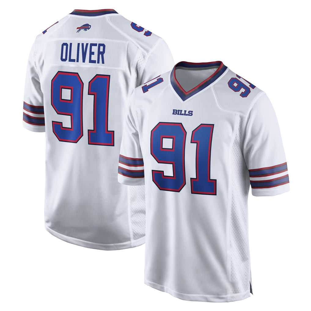 B.Bills #91 Ed Oliver Player White Home Game Odoa Stitched Jerseys