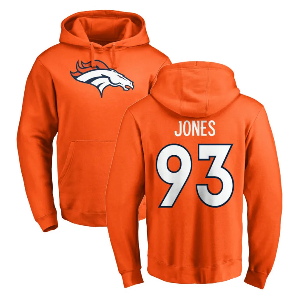 D.Broncos #93 D.J. Jones Player Orange Pullover Hoodie Limited Odoa Stitched Jerseys