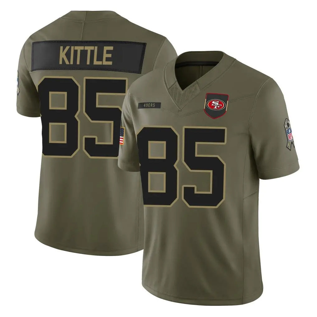 SF.49ers #85 George Kittle Player Olive 2025 Salute To Service Limited Home Game Odoa Stitched Jerseys