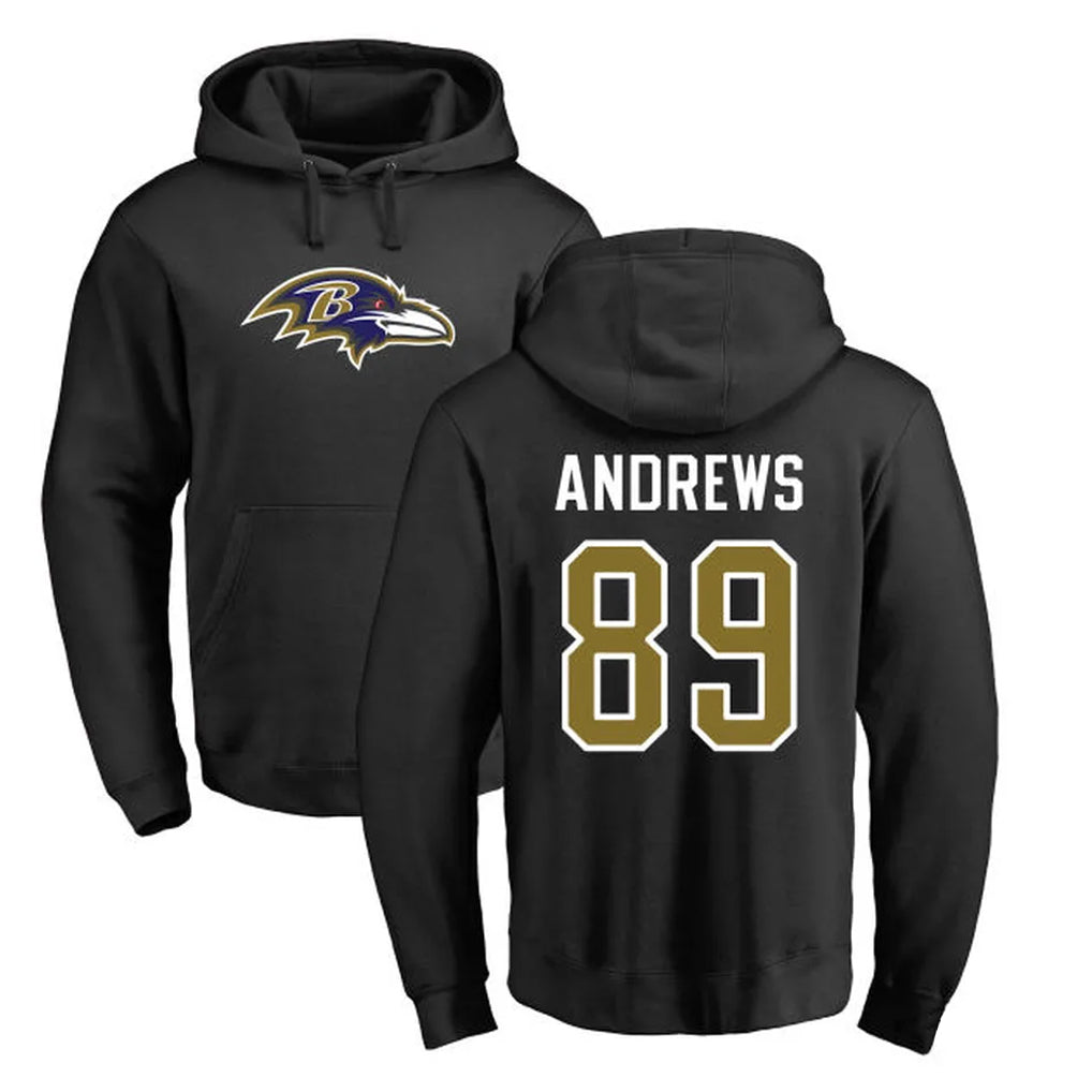 B.Ravens #89 Mark Andrews Player Black Pullover Hoodie Odoa Stitched Jerseys