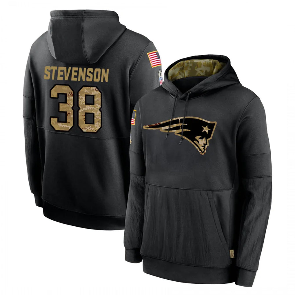 NE.Patriots #38 Rhamondre Stevenson Player Black Salute to Service Hoodies Limited Game Odoa Stitched Jerseys