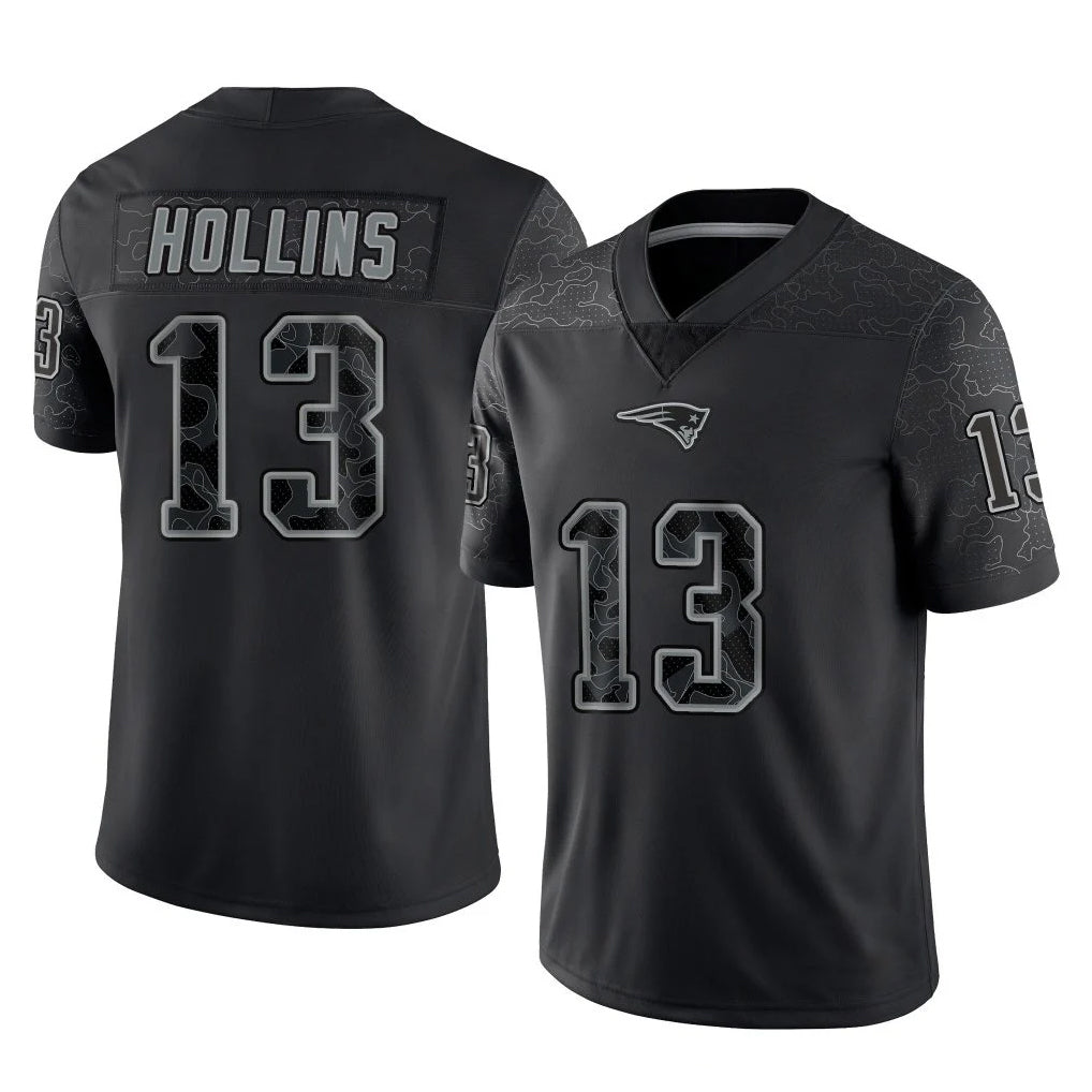NE.Patriots #13 Mack Hollins Player Black Reflective LImited Home Game Odoa Stitched Jerseys