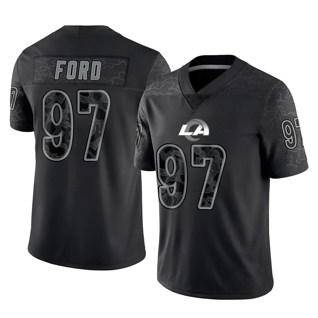 LA.Rams #97 Poona Ford Player Black Limited Reflective Home Game Odoa Stitched Jerseys