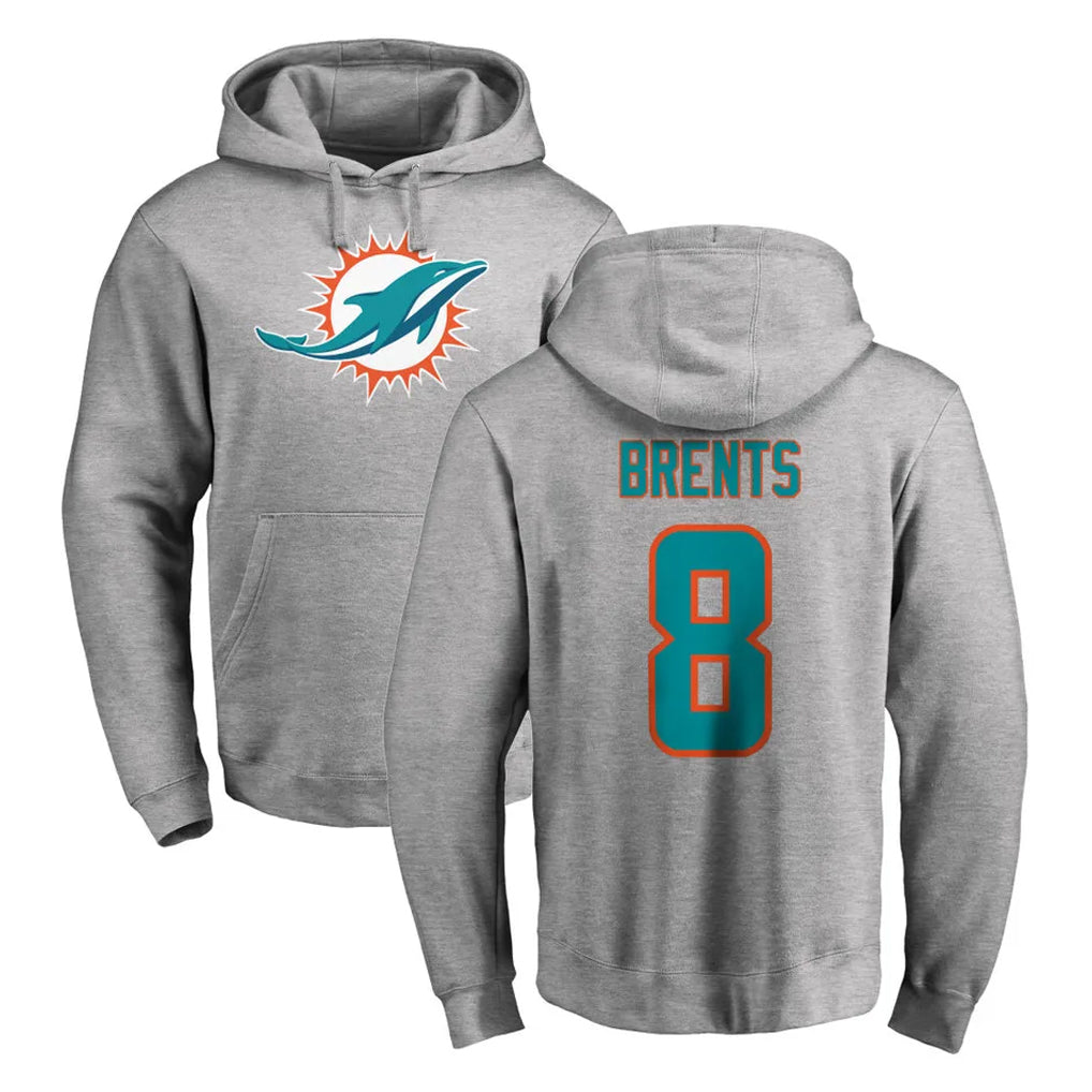 M.Dolphins #8 JuJu Brents Player Gray LOGO Pullover Hoodies Limited Odoa Stitched Jerseys