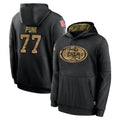 SF.49ers #77 Dominick Puni Player Black Salute to Service Sideline Performance Pullover Hoodies Home Game Odoa Stitched Jerseys