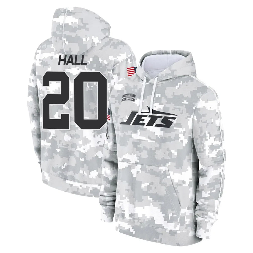 NY.Jets #20 Breece Hall Player Arctic Camo Salute to Service Pullover Hoodies Limited Game Odoa Stitched Jerseys