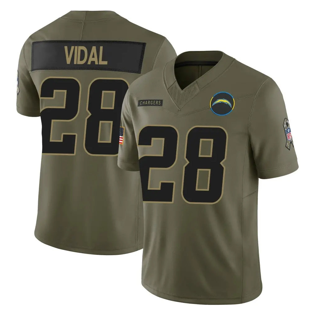 LA.Chargers #28 Kimani Vidal Player Olive 2025 Salute To Service Limited Game Odoa Stitched Jerseys