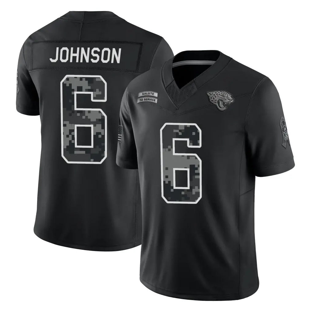 J.Jaguars #6 Antonio Johnson Player Black Limited 2026 Salute to Service Home Game Odoa Stitched Jerseys