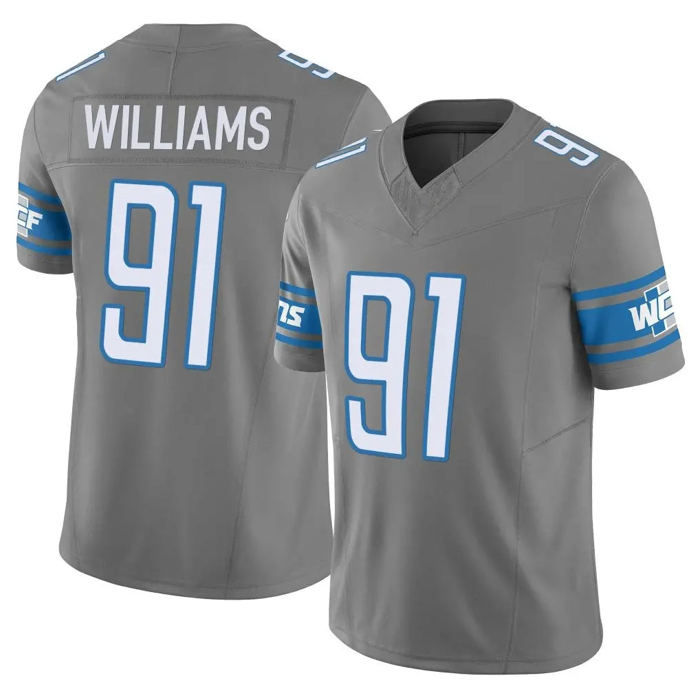 D.Lions #91 Tyleik Williams Player Gray Vapor F.U.S.E. Limited Home Game Odoa Stitched Jerseys