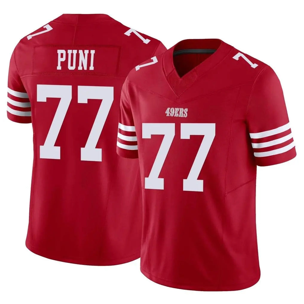 SF.49ers #77 Dominick Puni Player Red Limited Vapor F.U.S.E. Home Game Odoa Stitched Jerseys