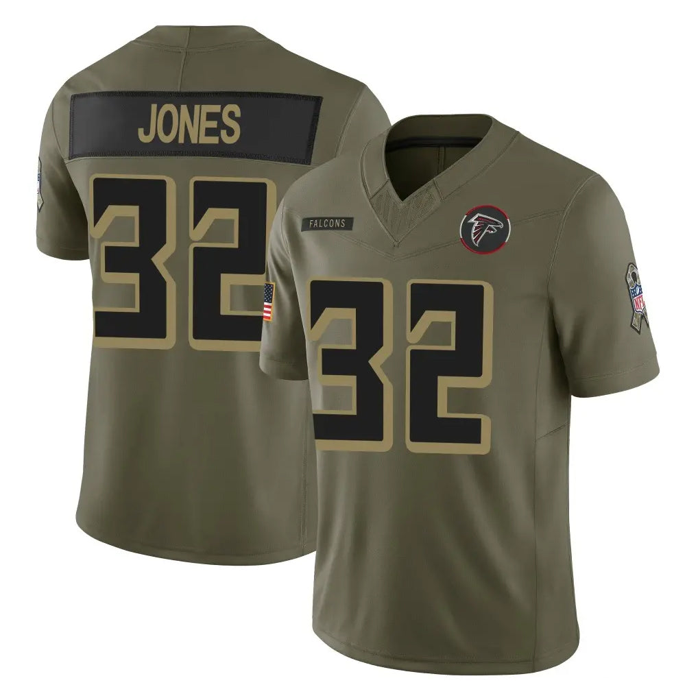 A.Falcons #32 Cash Jones Player Olive Salute To Service Limited Home Game Odoa Stitched Jerseys