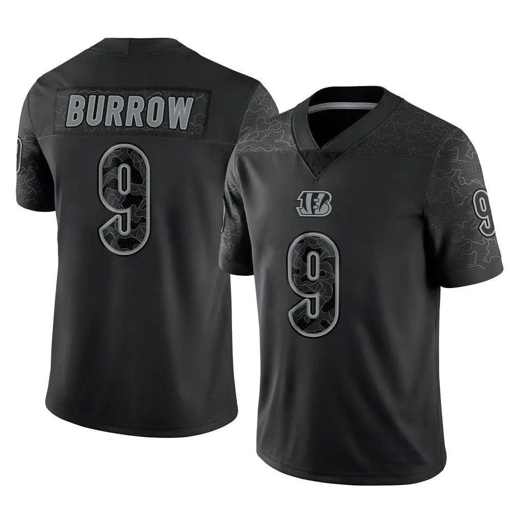 C.Bengals #9 Joe Burrow Player Black Reflective Limited Game Odoa Stitched Jerseys